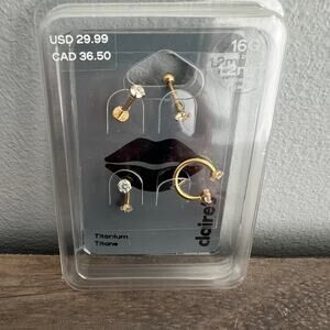 New Claire's Gold-tone Titanium Cubic Zirconia 16G Labret Lip Studs - 4 Pack